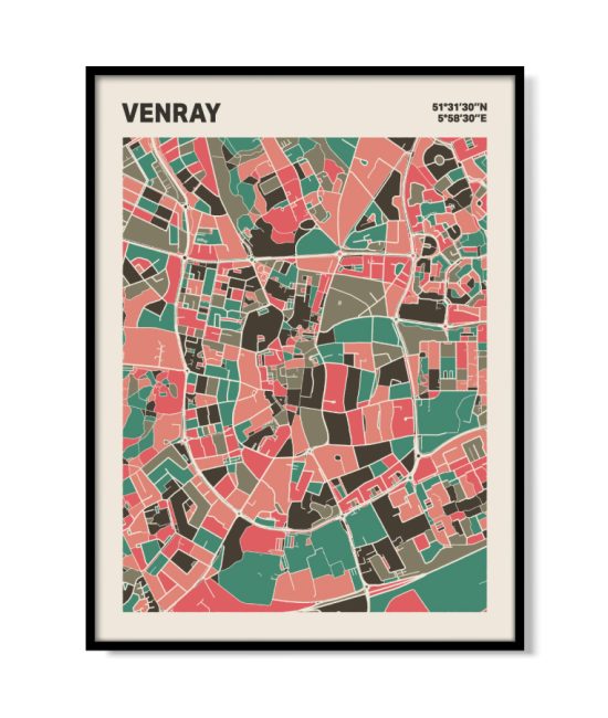 Plattegrond poster Licht Venray mozaiek stl 02 mockup lijst 05 | Funky Fellow