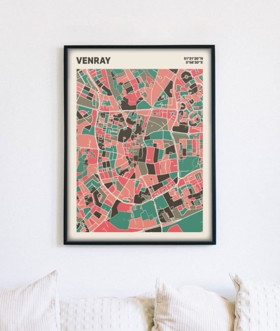 Plattegrond poster Licht Venray mozaiek stl 02 mockup lijst muur bank 02 | Funky Fellow