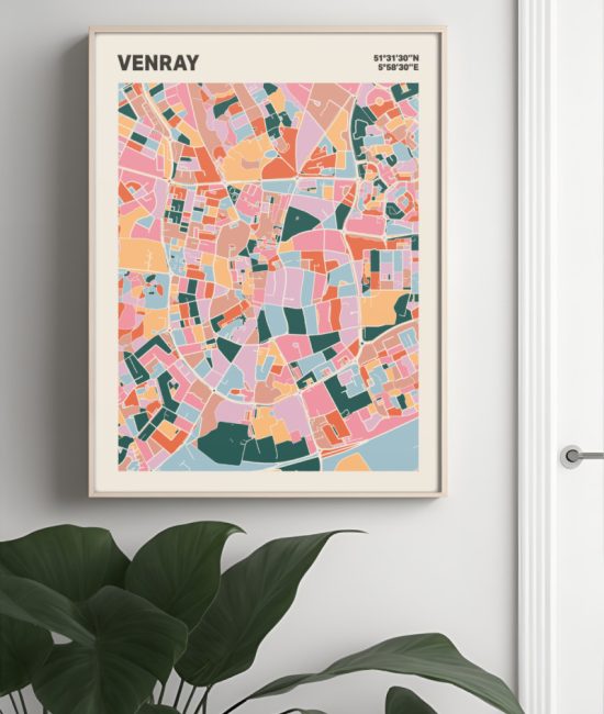 Plattegrond poster Licht Venray mozaiek stl 04 Mockup muur plant lijst 04 | Funky Fellow