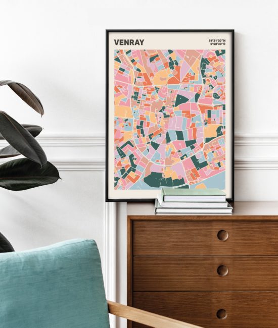 Plattegrond poster Licht Venray mozaiek stl 04 Mockup stoel kast lijst 03 | Funky Fellow