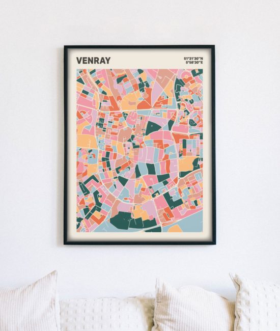 Plattegrond poster Licht Venray mozaiek stl 04 mockup lijst muur bank 02 | Funky Fellow