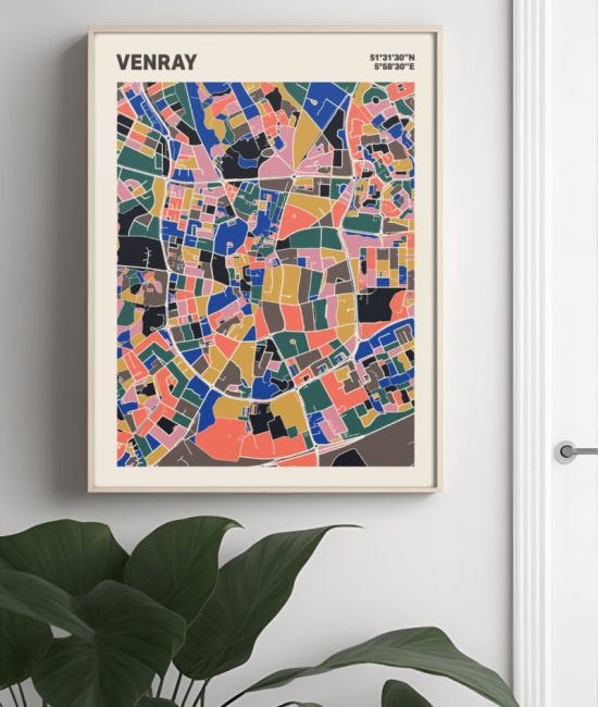 Plattegrond poster Licht Venray mozaiek stl 05 Mockup muur plant lijst 04 | Funky Fellow