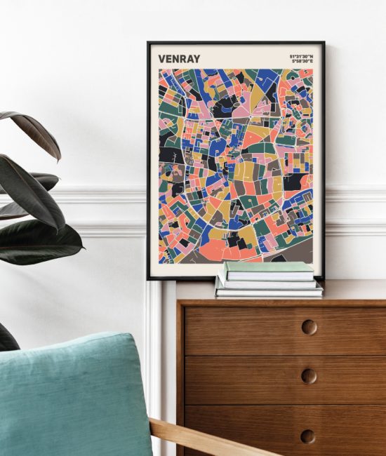 Plattegrond poster Licht Venray mozaiek stl 05 Mockup stoel kast lijst 03 | Funky Fellow