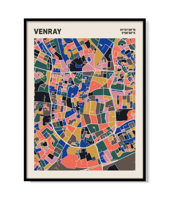 Plattegrond poster Licht Venray mozaiek stl 05 mockup lijst 05 | Funky Fellow