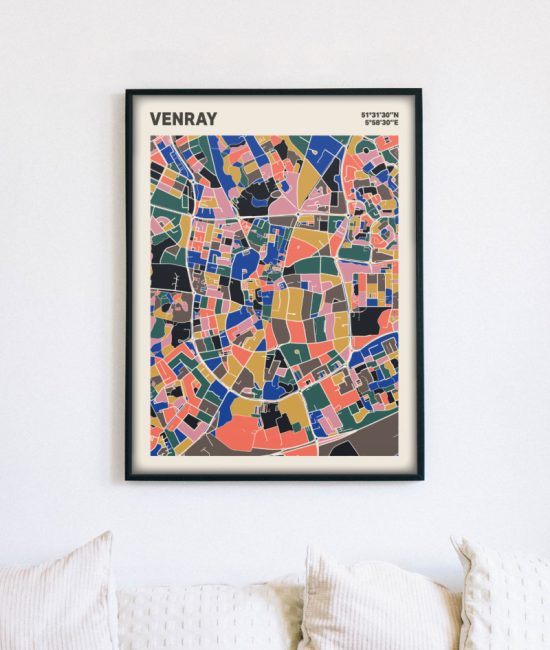 Plattegrond poster Licht Venray mozaiek stl 05 mockup lijst muur bank 02 | Funky Fellow