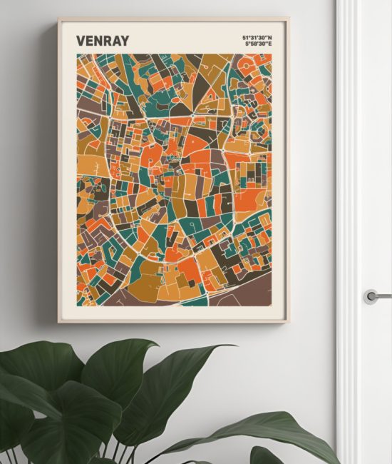 Plattegrond poster Licht Venray mozaiek stl 06 Mockup muur plant lijst 04 | Funky Fellow