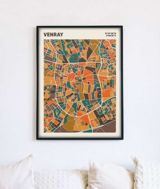 Plattegrond poster Licht Venray mozaiek stl 06 mockup lijst muur bank 02 | Funky Fellow