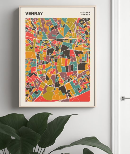 Plattegrond poster Licht Venray mozaiek stl 07 Mockup muur plant lijst 04 | Funky Fellow