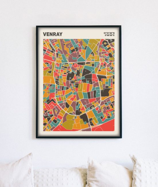 Plattegrond poster Licht Venray mozaiek stl 07 mockup lijst muur bank 02 | Funky Fellow