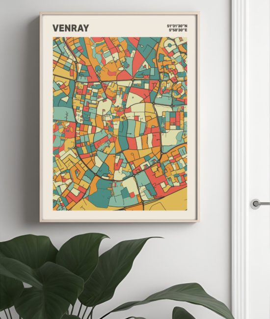 Plattegrond poster Licht Venray mozaiek stl 08 Mockup muur plant lijst 04 | Funky Fellow