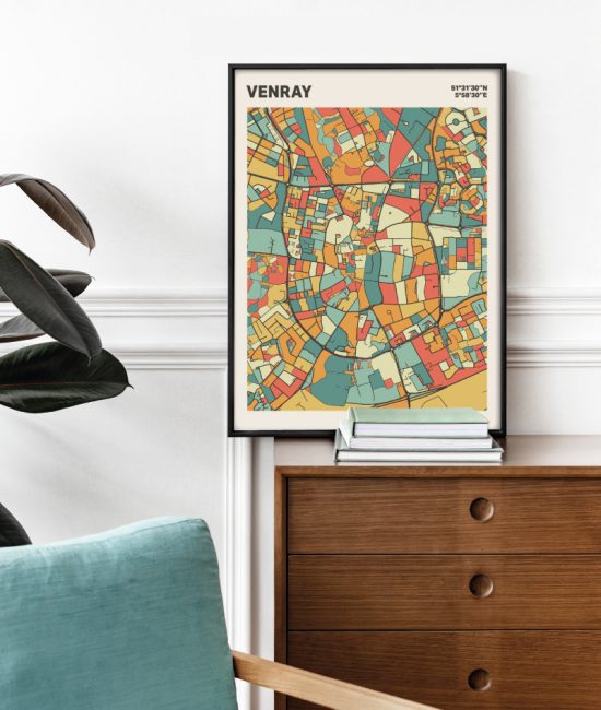 Plattegrond poster Licht Venray mozaiek stl 08 Mockup stoel kast lijst 03 | Funky Fellow