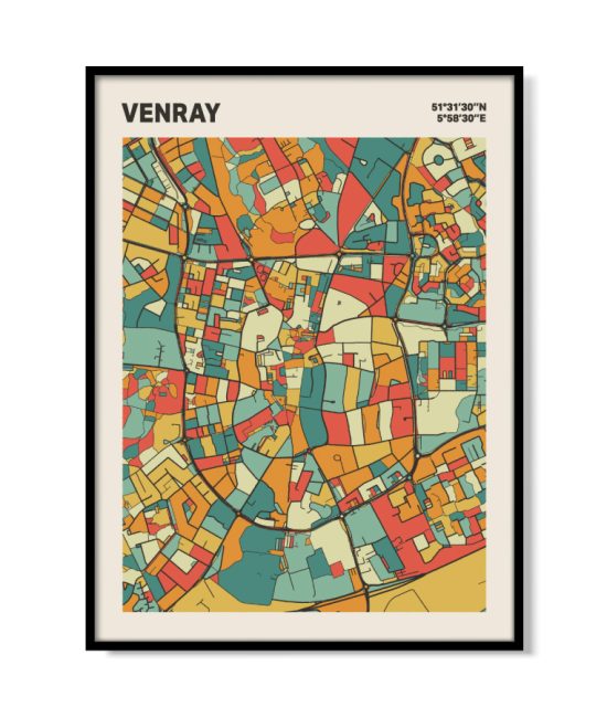 Plattegrond poster Licht Venray mozaiek stl 08 mockup lijst 05 | Funky Fellow