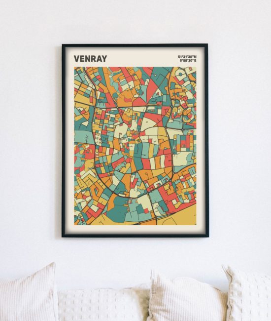 Plattegrond poster Licht Venray mozaiek stl 08 mockup lijst muur bank 02 | Funky Fellow