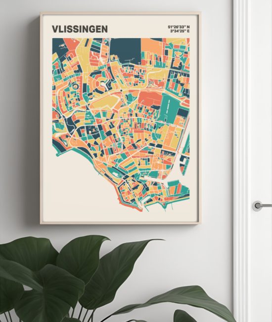 Plattegrond poster Licht Vlissingen mozaiek stl 01 Mockup muur plant lijst 04 | Funky Fellow