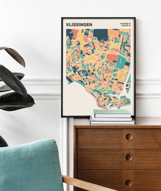 Plattegrond poster Licht Vlissingen mozaiek stl 01 Mockup stoel kast lijst 03 | Funky Fellow