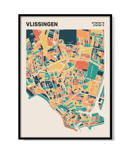 Plattegrond poster Licht Vlissingen mozaiek stl 01 mockup lijst 05 | Funky Fellow