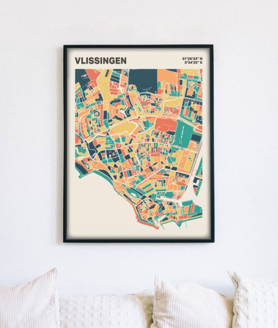 Plattegrond poster Licht Vlissingen mozaiek stl 01 mockup lijst muur bank 02 | Funky Fellow