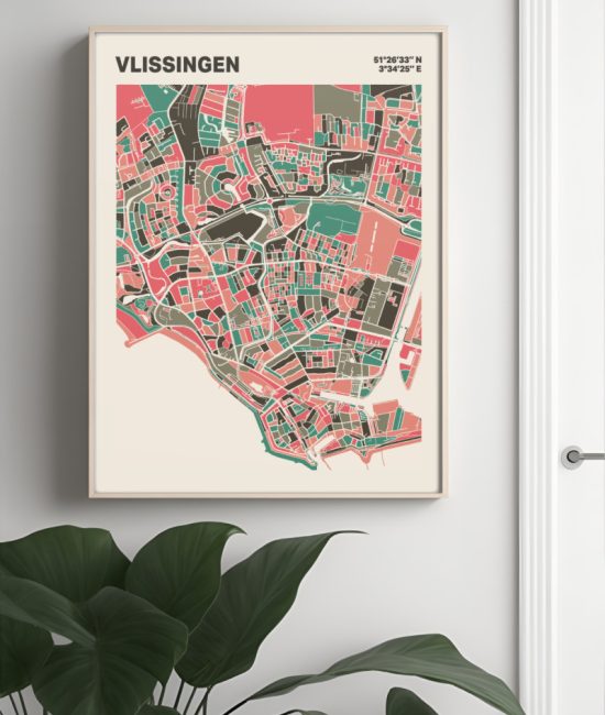 Plattegrond poster Licht Vlissingen mozaiek stl 02 Mockup muur plant lijst 04 | Funky Fellow
