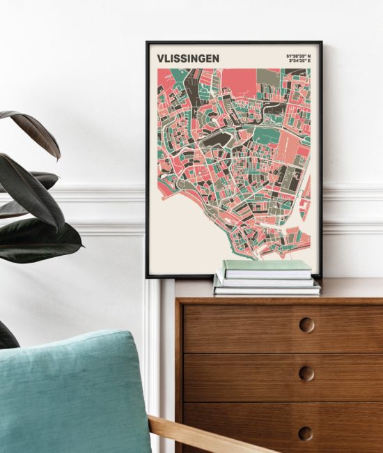 Plattegrond poster Licht Vlissingen mozaiek stl 02 Mockup stoel kast lijst 03 | Funky Fellow