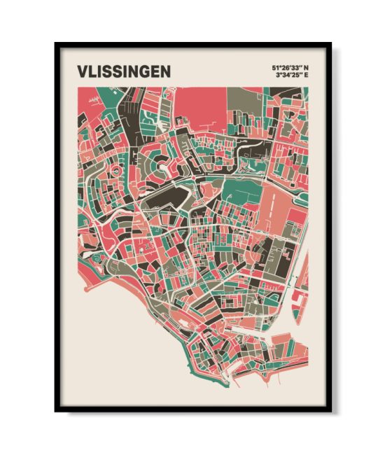 Plattegrond poster Licht Vlissingen mozaiek stl 02 mockup lijst 05 | Funky Fellow