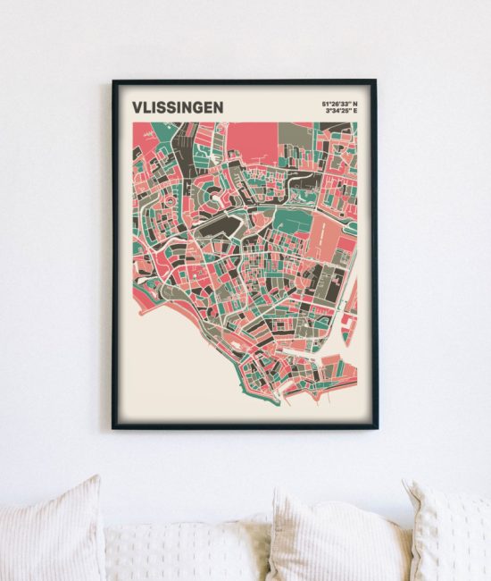 Plattegrond poster Licht Vlissingen mozaiek stl 02 mockup lijst muur bank 02 | Funky Fellow