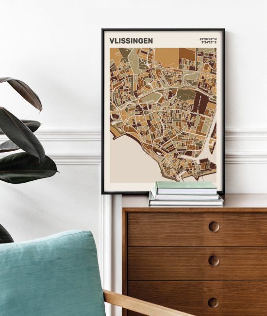 Plattegrond poster Licht Vlissingen mozaiek stl 03 Mockup stoel kast lijst 03 | Funky Fellow
