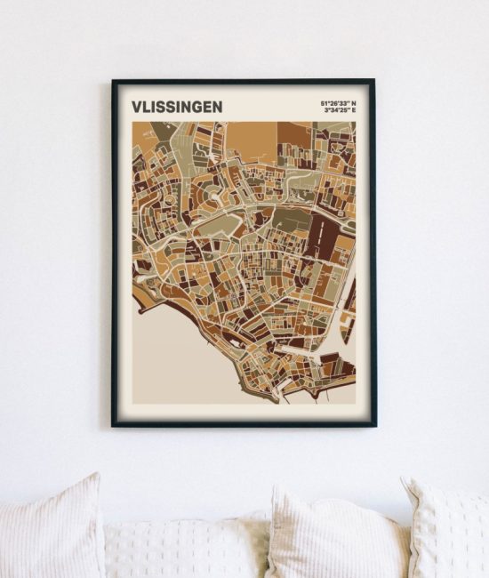 Plattegrond poster Licht Vlissingen mozaiek stl 03 mockup lijst muur bank 02 | Funky Fellow