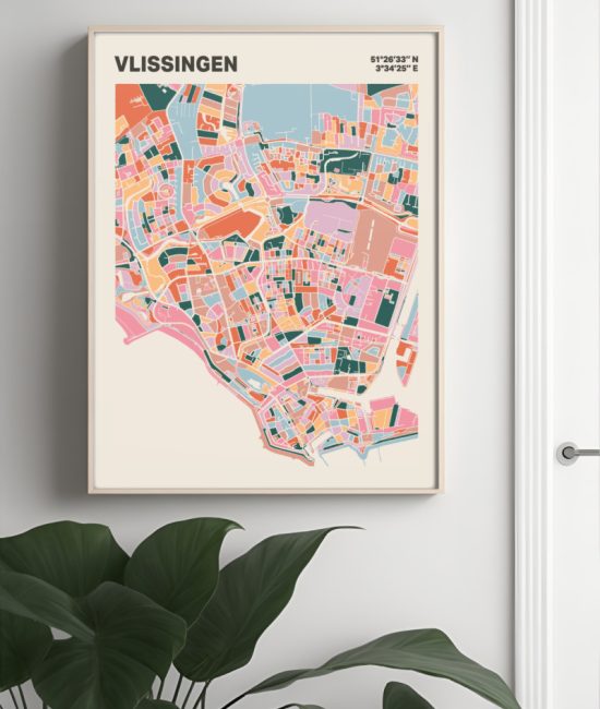 Plattegrond poster Licht Vlissingen mozaiek stl 04 Mockup muur plant lijst 04 | Funky Fellow