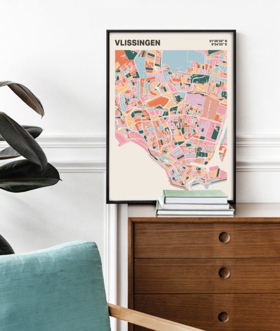 Plattegrond poster Licht Vlissingen mozaiek stl 04 Mockup stoel kast lijst 03 | Funky Fellow