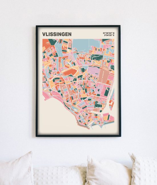Plattegrond poster Licht Vlissingen mozaiek stl 04 mockup lijst muur bank 02 | Funky Fellow