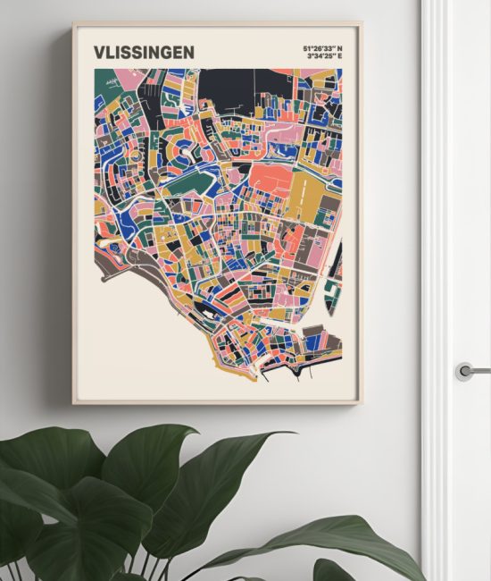 Plattegrond poster Licht Vlissingen mozaiek stl 05 Mockup muur plant lijst 04 | Funky Fellow