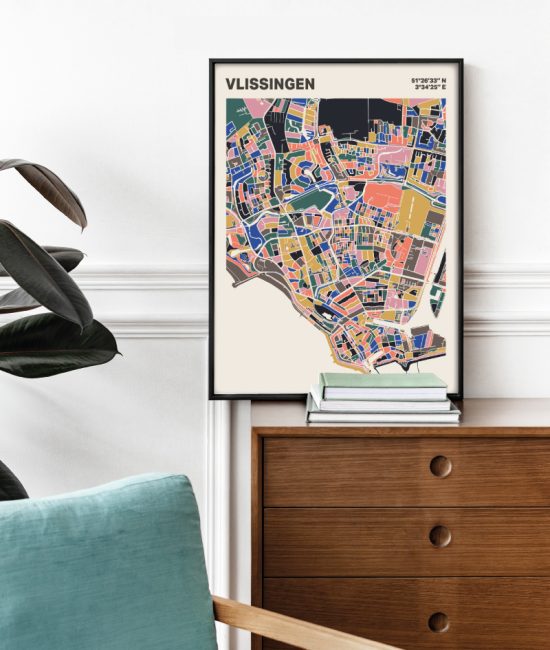 Plattegrond poster Licht Vlissingen mozaiek stl 05 Mockup stoel kast lijst 03 | Funky Fellow