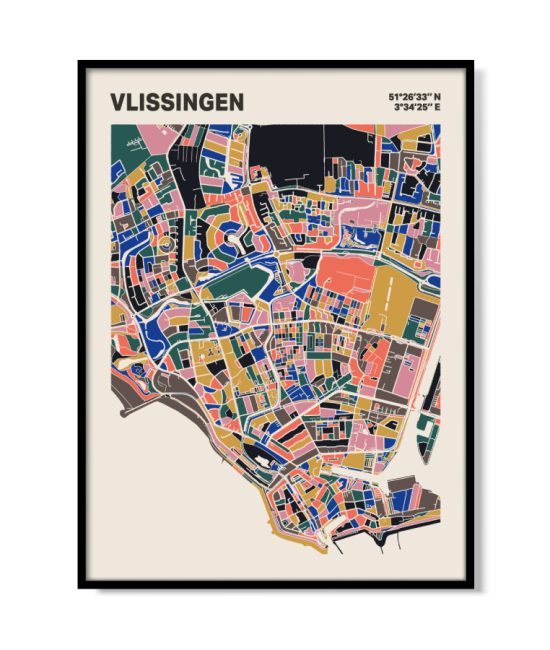 Plattegrond poster Licht Vlissingen mozaiek stl 05 mockup lijst 05 | Funky Fellow