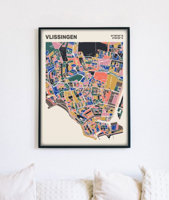 Plattegrond poster Licht Vlissingen mozaiek stl 05 mockup lijst muur bank 02 | Funky Fellow