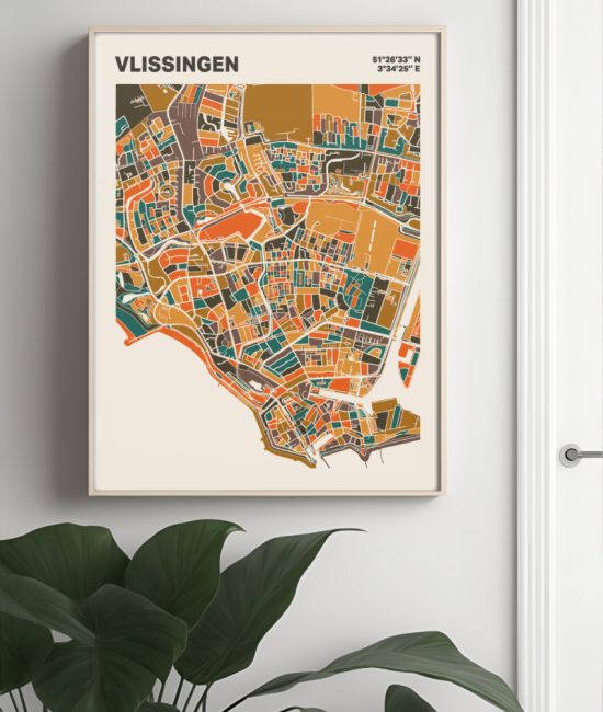 Plattegrond poster Licht Vlissingen mozaiek stl 06 Mockup muur plant lijst 04 | Funky Fellow