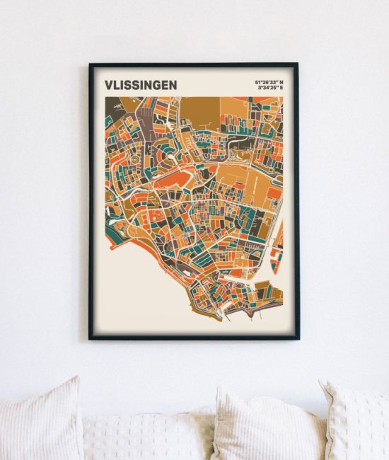 Plattegrond poster Licht Vlissingen mozaiek stl 06 mockup lijst muur bank 02 | Funky Fellow