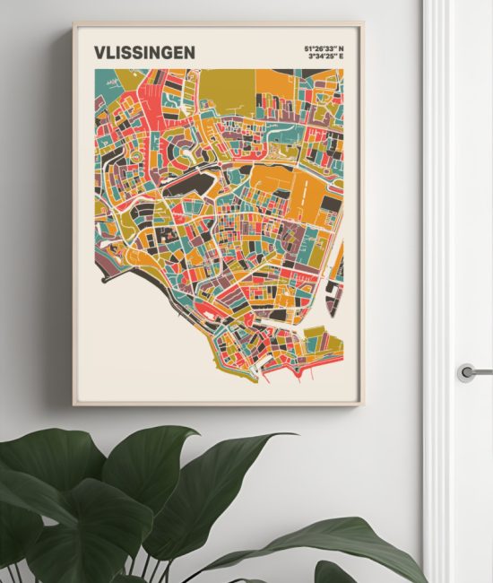 Plattegrond poster Licht Vlissingen mozaiek stl 07 Mockup muur plant lijst 04 | Funky Fellow