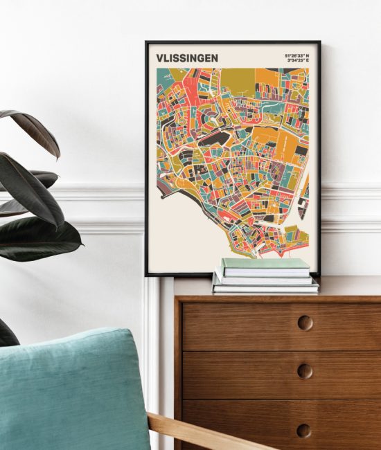 Plattegrond poster Licht Vlissingen mozaiek stl 07 Mockup stoel kast lijst 03 | Funky Fellow