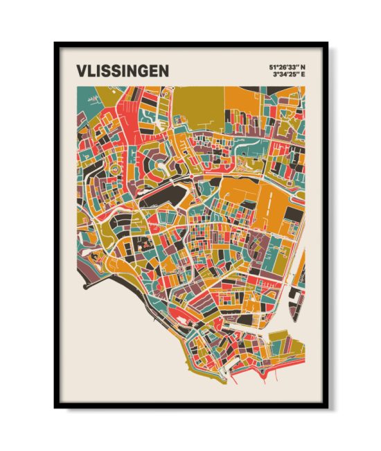 Plattegrond poster Licht Vlissingen mozaiek stl 07 mockup lijst 05 | Funky Fellow