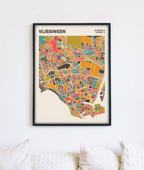 Plattegrond poster Licht Vlissingen mozaiek stl 07 mockup lijst muur bank 02 | Funky Fellow