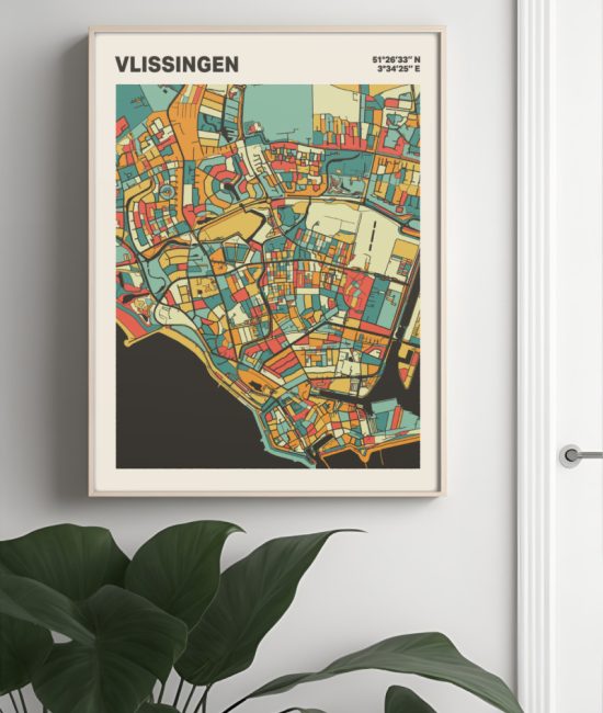 Plattegrond poster Licht Vlissingen mozaiek stl 08 Mockup muur plant lijst 04 | Funky Fellow