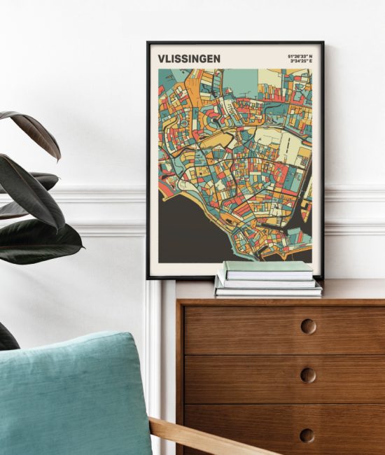 Plattegrond poster Licht Vlissingen mozaiek stl 08 Mockup stoel kast lijst 03 | Funky Fellow
