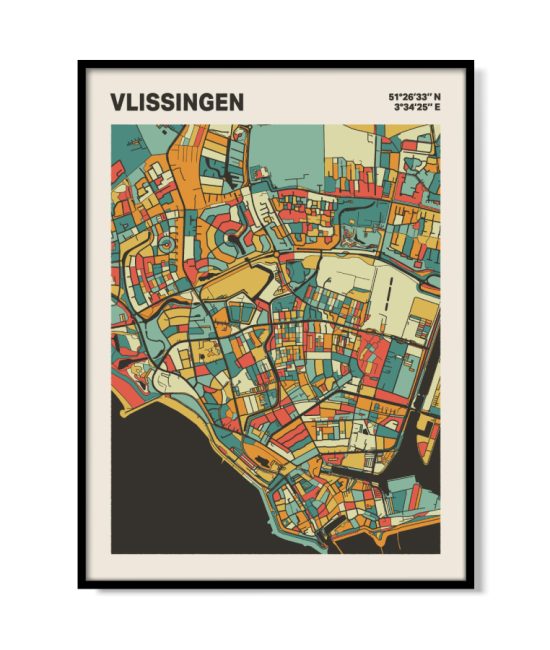 Plattegrond poster Licht Vlissingen mozaiek stl 08 mockup lijst 05 | Funky Fellow