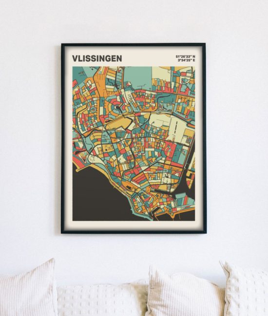 Plattegrond poster Licht Vlissingen mozaiek stl 08 mockup lijst muur bank 02 | Funky Fellow