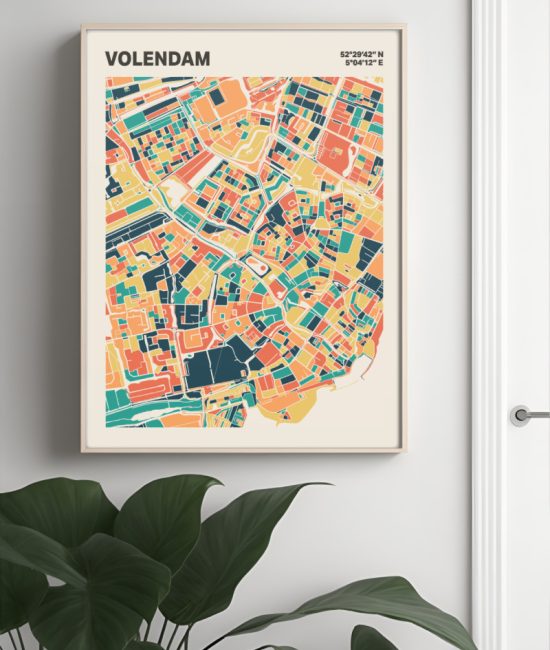 Plattegrond poster Licht Volendam mozaiek stl 01 Mockup muur plant lijst 04 | Funky Fellow