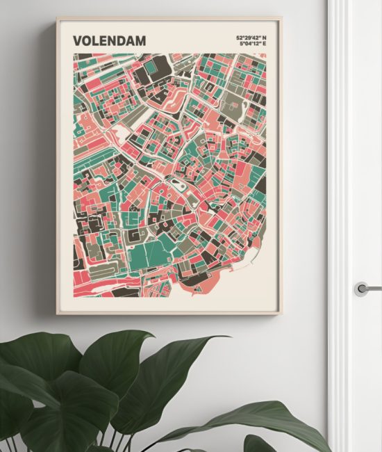 Plattegrond poster Licht Volendam mozaiek stl 02 Mockup muur plant lijst 04 | Funky Fellow