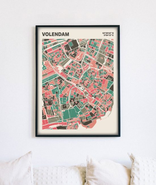 Plattegrond poster Licht Volendam mozaiek stl 02 mockup lijst muur bank 02 | Funky Fellow