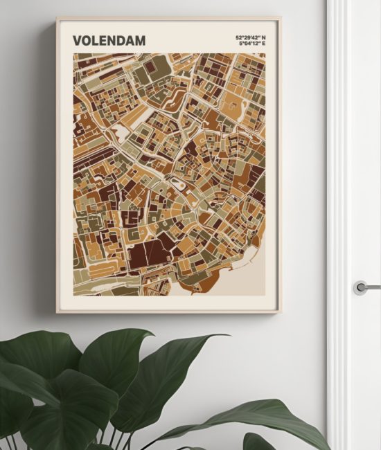 Plattegrond poster Licht Volendam mozaiek stl 03 Mockup muur plant lijst 04 | Funky Fellow