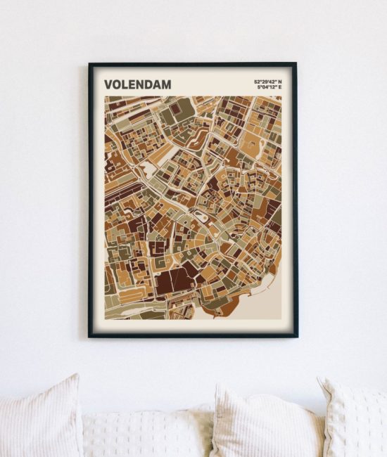 Plattegrond poster Licht Volendam mozaiek stl 03 mockup lijst muur bank 02 | Funky Fellow