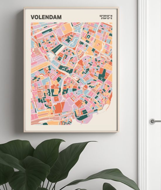 Plattegrond poster Licht Volendam mozaiek stl 04 Mockup muur plant lijst 04 | Funky Fellow